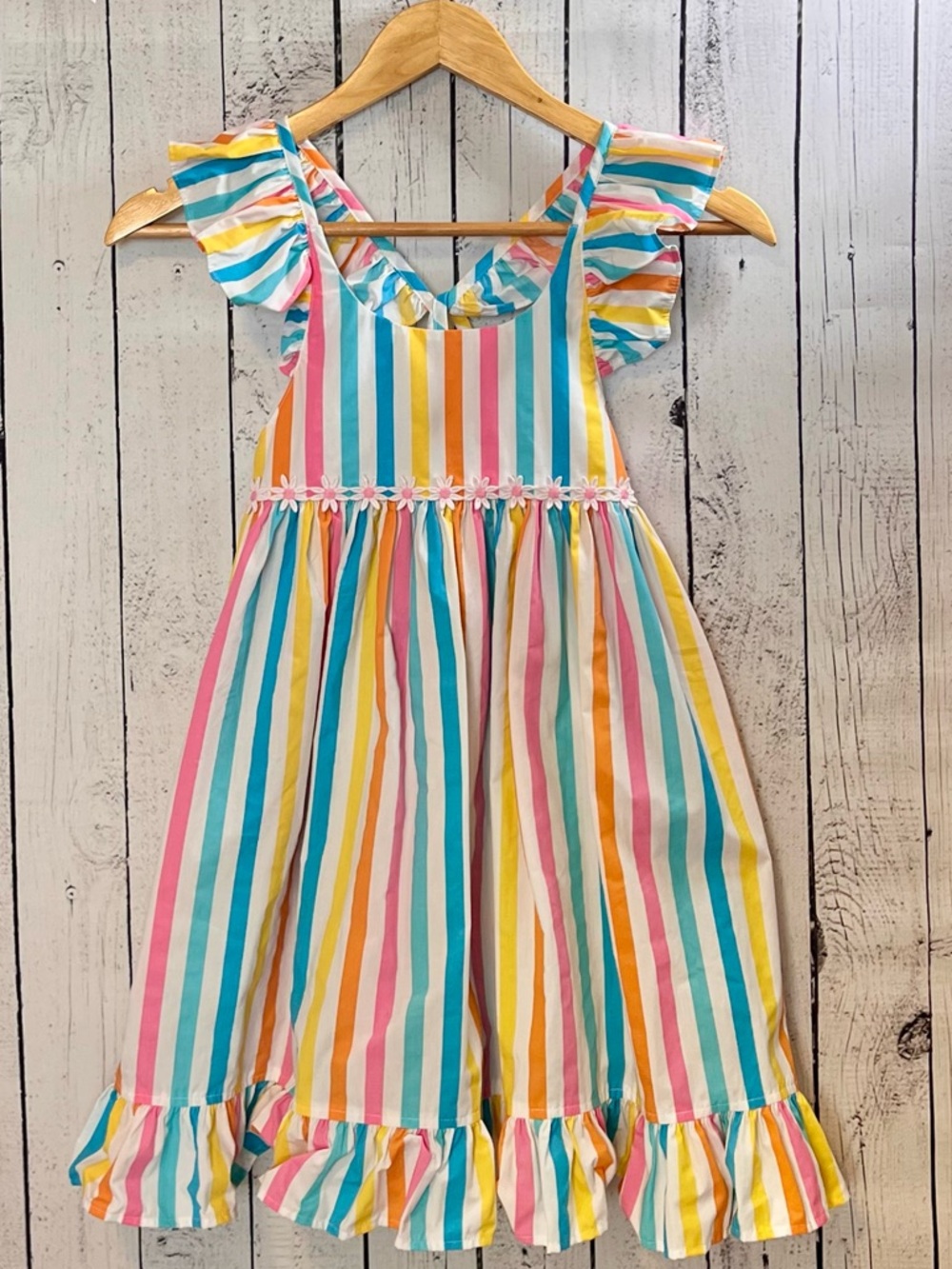 🌈Size 7/8 Eleanor Rose Striped Daisy Ruffle Sundress!